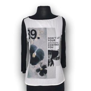 Zara Graphic 3/4 Sleeve Baseball Style Top Sz M